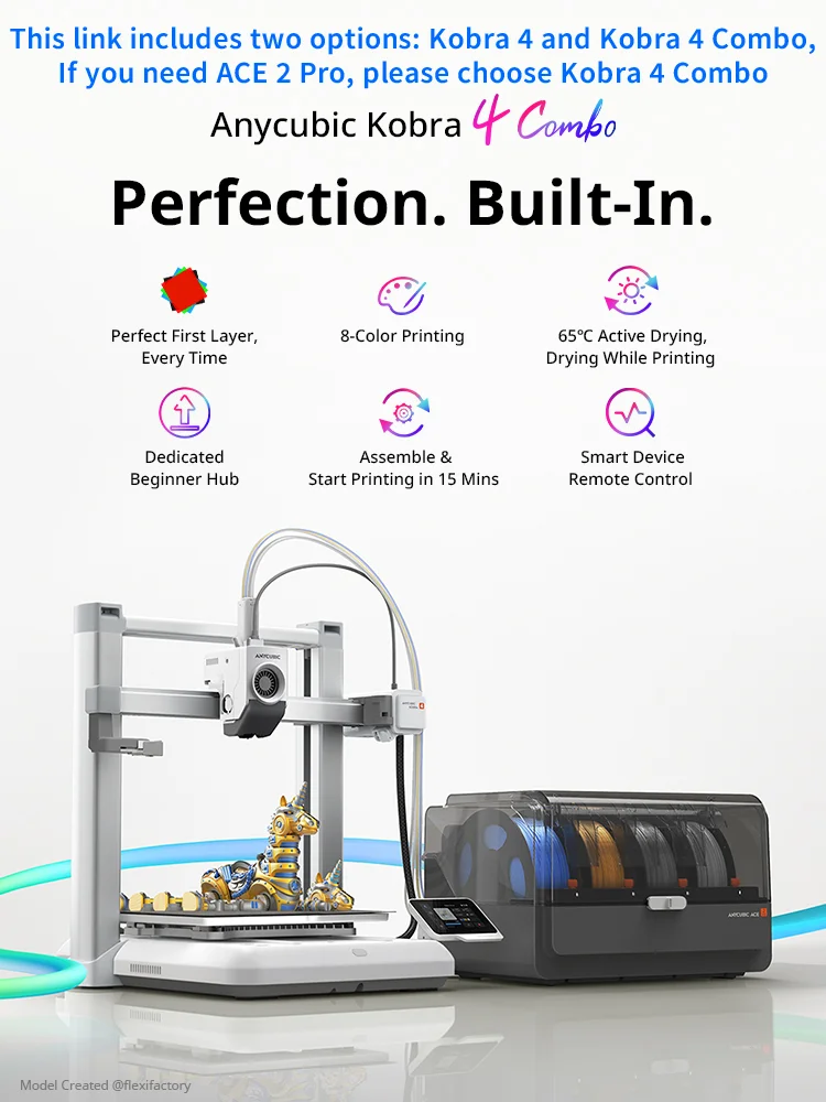 ANYCUBIC Kobra 4/Kobra 4 Combo Drukarka 3D z szybkim drukowaniem 600 mm/s, do 8 kolorów, suszenie filamentu ACE 2 Pro, sterowanie aplikacją, drukarka 3D FDM. Kobra 4 No ACE 2 Pro — zdjęcie produktu 7