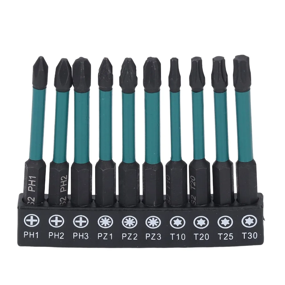 10PCS 1/4 Inch Hex Shank Screwdriver Bit Set Black Phosphating S2 Alloy Steel Impact Driver Bits Magnetic 70mm Length