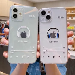 Creative Music Headphone Phone Case for iPhone 16 13 14 12 11 15 Pro MAX XR Mini 15 Plus SE Headset Clear Soft Covers Fundas Bag