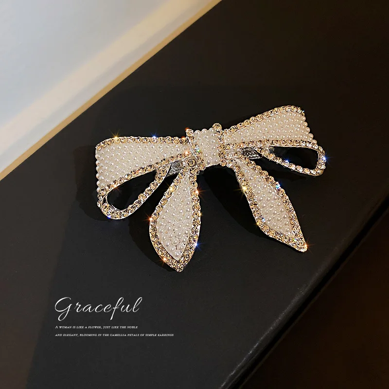 South Korea Diamond Bow Brooch Hair Clips Pins Shiny Gorgeous Bow Knot Butterfly Barrette Hairpins Clips for Women Wholesale