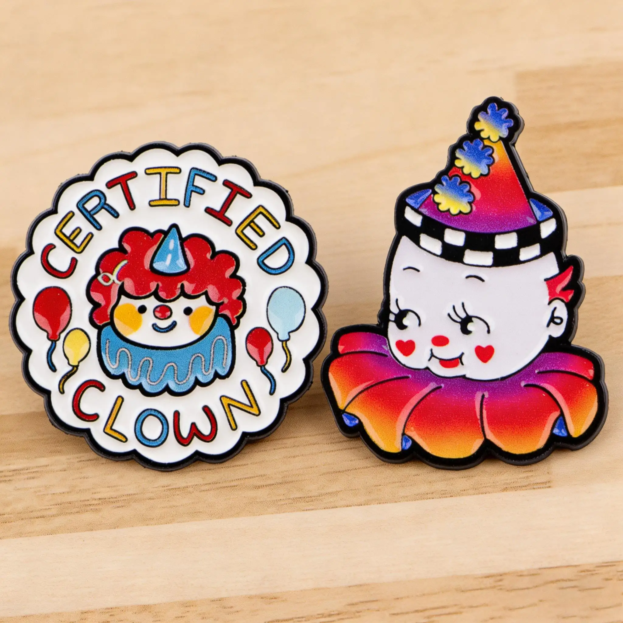 2pcs Funny Clown Enamel Pin Certified Clown Brooch For Coat Women's Brooches Fashion Lapel Badges Jewelry Gift for Friends