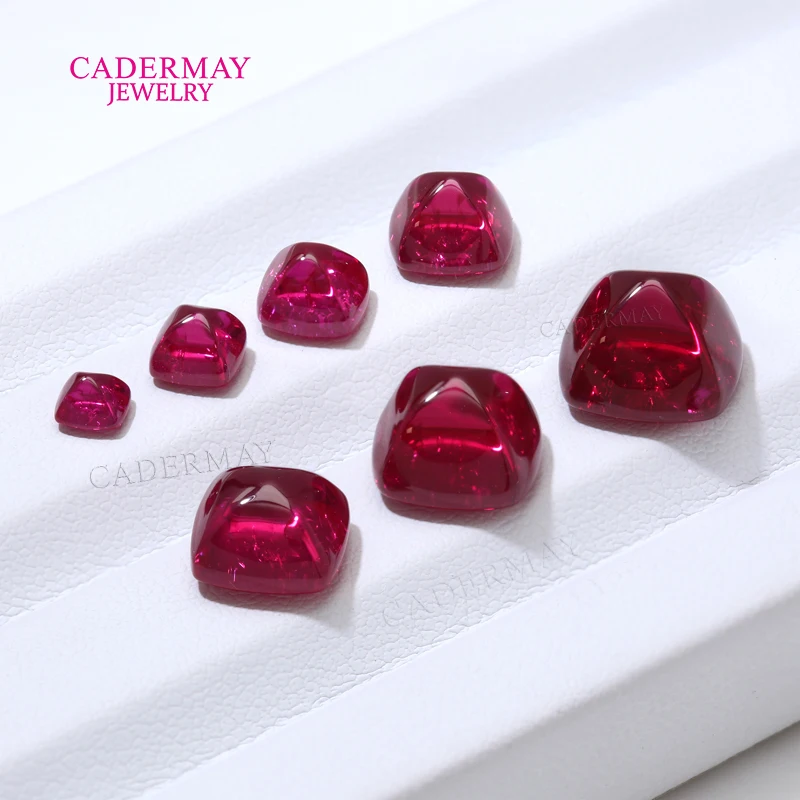 Synthetic Red Ruby Sugar Tower Shape Lab Grown Ruby Gemstones With Inclusions Beads Making Jewelry Certificate
