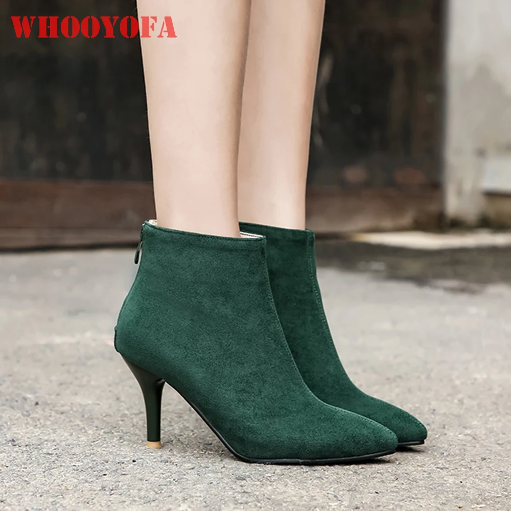

New Winter Elegant Green Brown Women Ankle Boots Sexy 8cm High Heels Lady Formal Shoes Plus Big Small Size 11 30 42 45 48