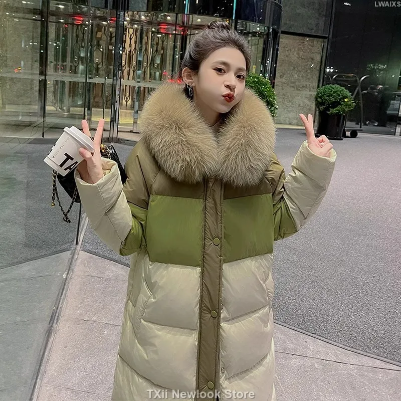 Winter Thick Warm Duck Down Parkas Long Coats For Women 2023 New Fashion Ladies Real Fur Collar Hooded Coat Outerwear Oversized