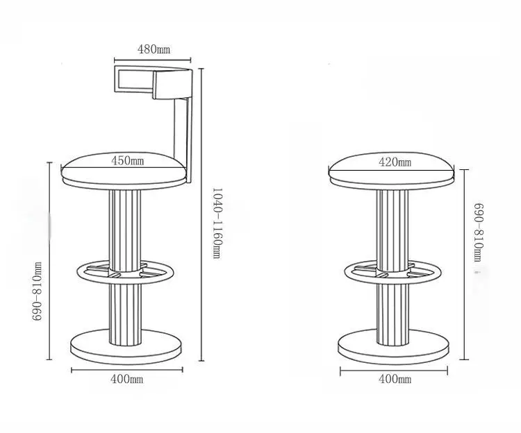 Light Luxury Restaurant Desk High Chair Bar Furniture Lift Bar Stool Backrest Metal Modern Swivel Bar Chair
