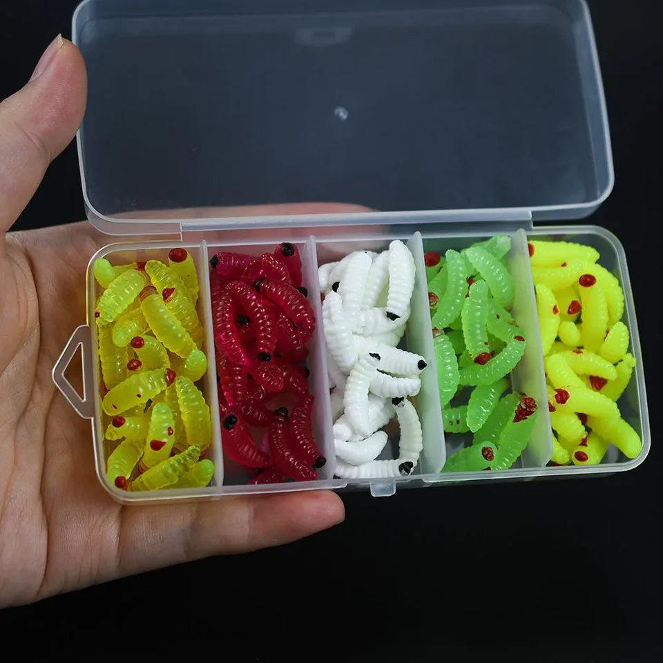 Maggot baits　色紙 100Pcs Soft Mini Maggot Baits 2cm 5 Colors Mixed Fishing Lures