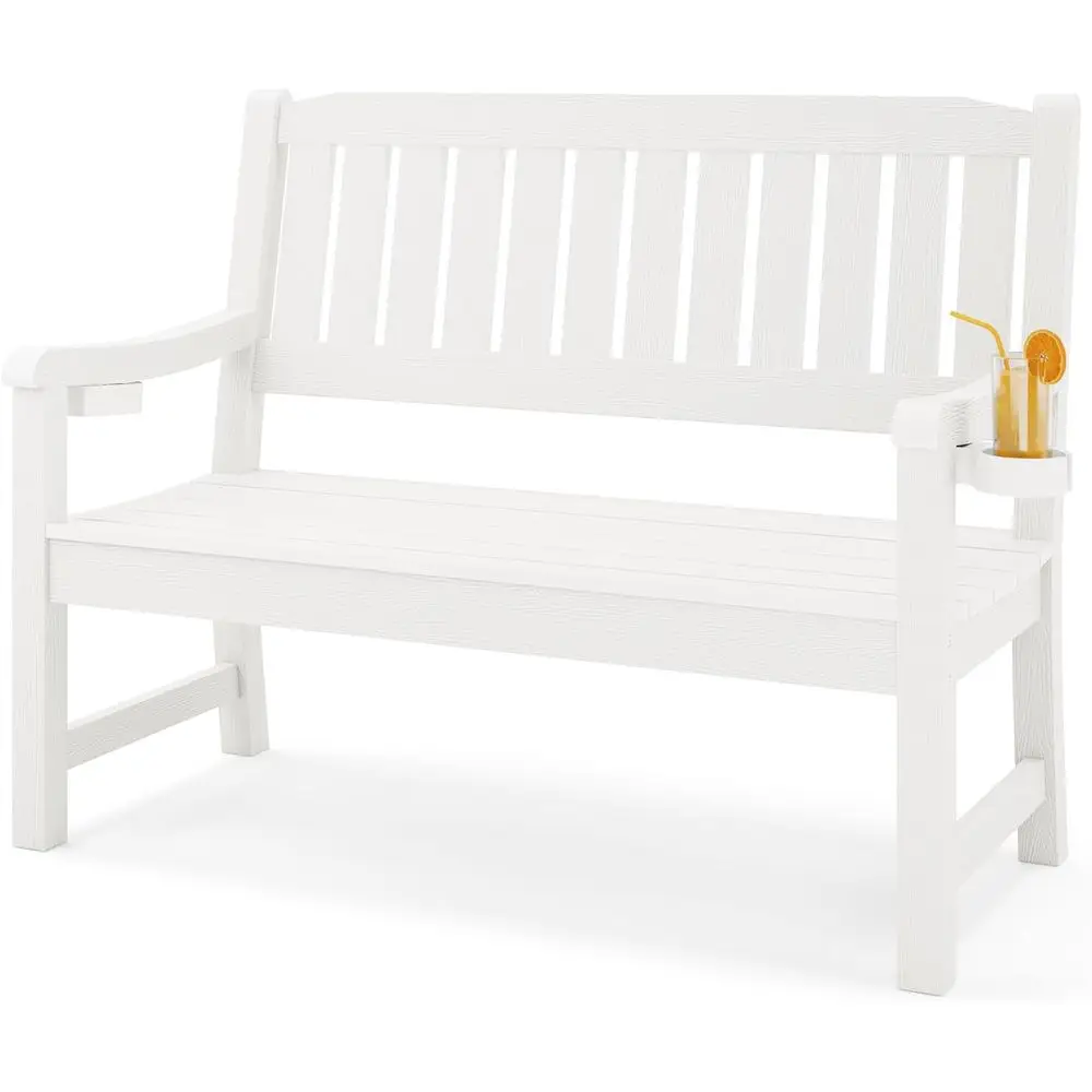 

Weatherproof 2-Person Patio Bench, Durable HDPE Material, Suitable for Garden, Park, Porch, Backyard - White