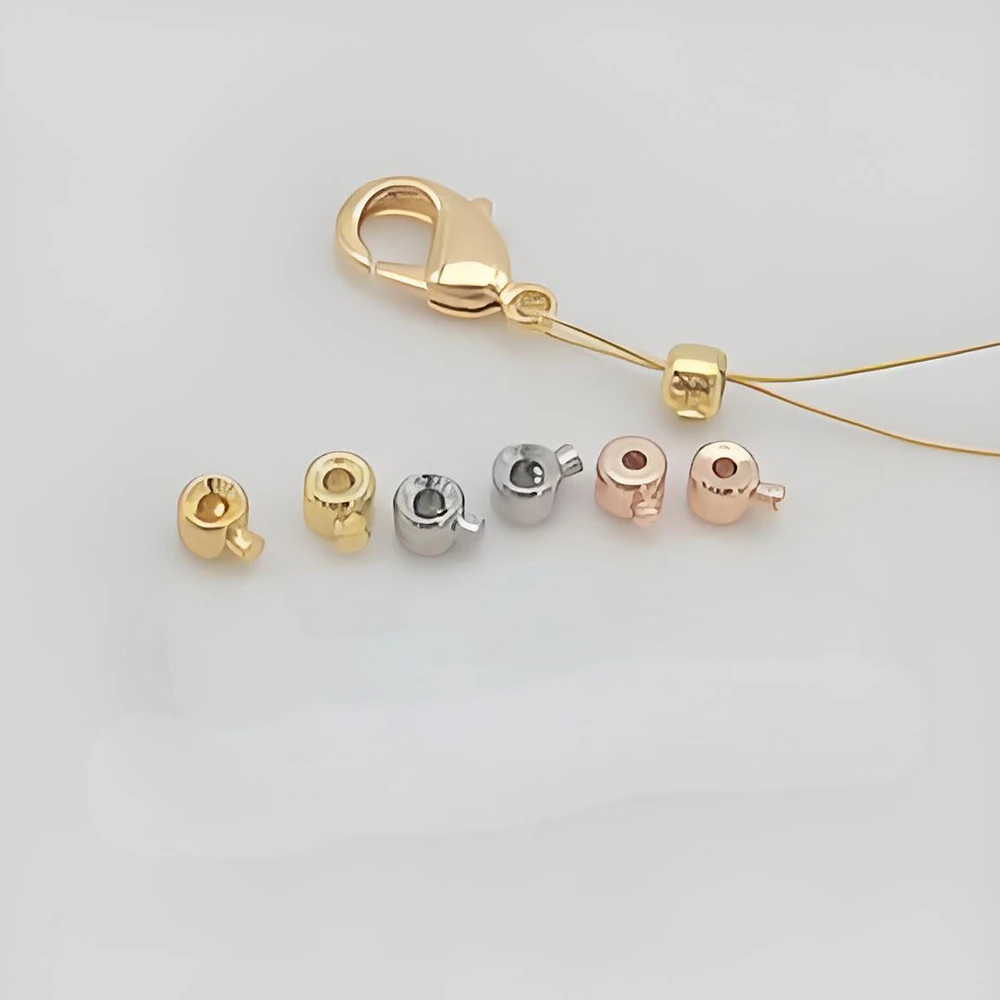 Pure 18k 14K Gold End Clip Tube Beads Cap Fine Jewelry Making DIY Accessories Findings Steeling Wire End Stop Au750 Crimp Beads