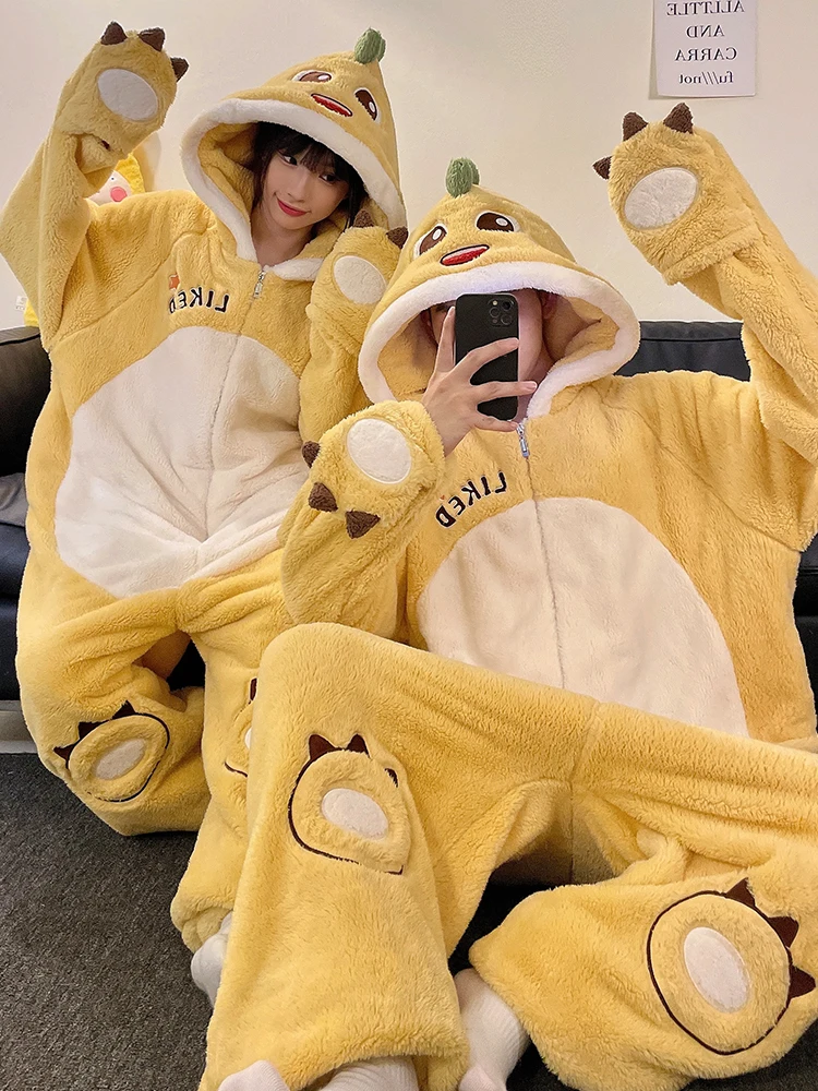 

DAIMELU женская зимняя одежда для сна из кораллового флиса, женские пижамы, женский комплект с капюшоном, утепленный флисовый цельный домашний костюм для девочек