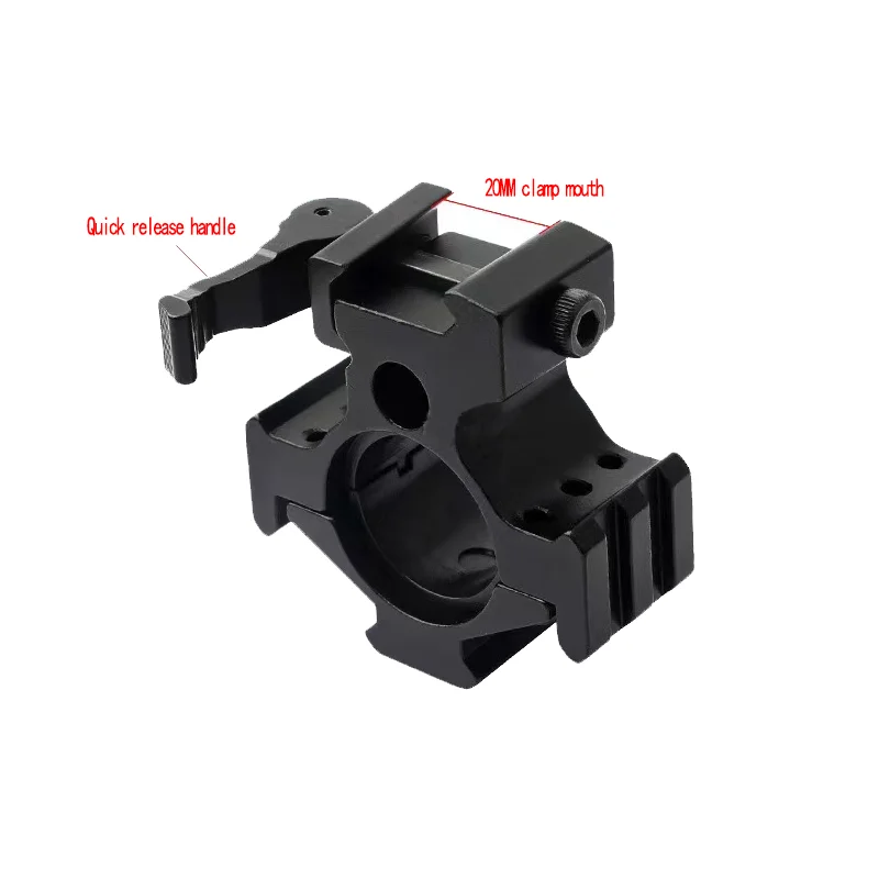 Three Sided Guide Rail Optical Sight Flashlight Holder, 1.25 Inches, 30mm Tube Ring, 20mm Weaver, Picatini Mounting Base