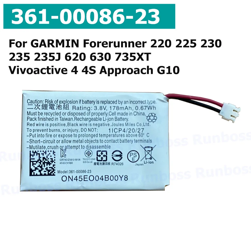 3.8V 361-00086-23 178mAh Watch Battery For GARMIN Forerunner 220 225 230 235 235J 620 630 735XT Vivoactive 4 4S Approach G10