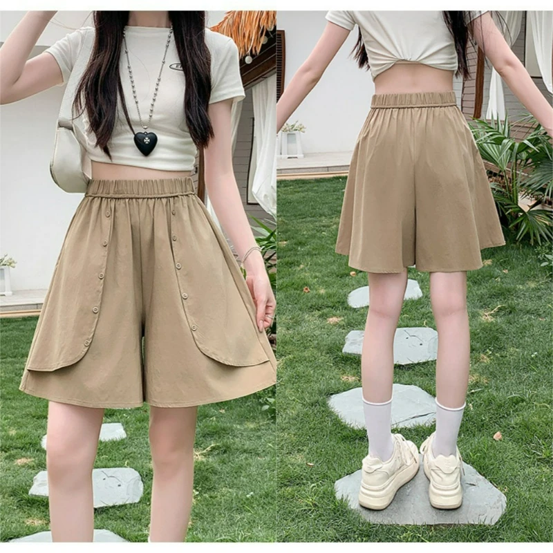 

2025 Summer New Women's Knee Length Pants Quick Drying Casual Shorts Skirts with Pocket