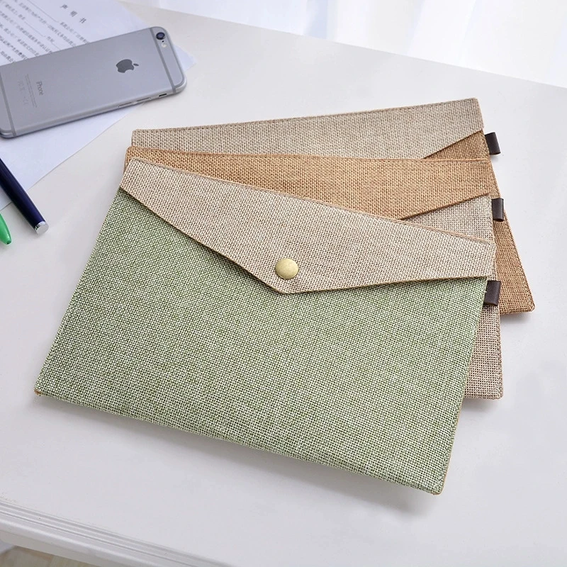 A4 magnetic buckle imitation linen felt file bag, office meeting folder, elementary school stationery set, A5 material storage
