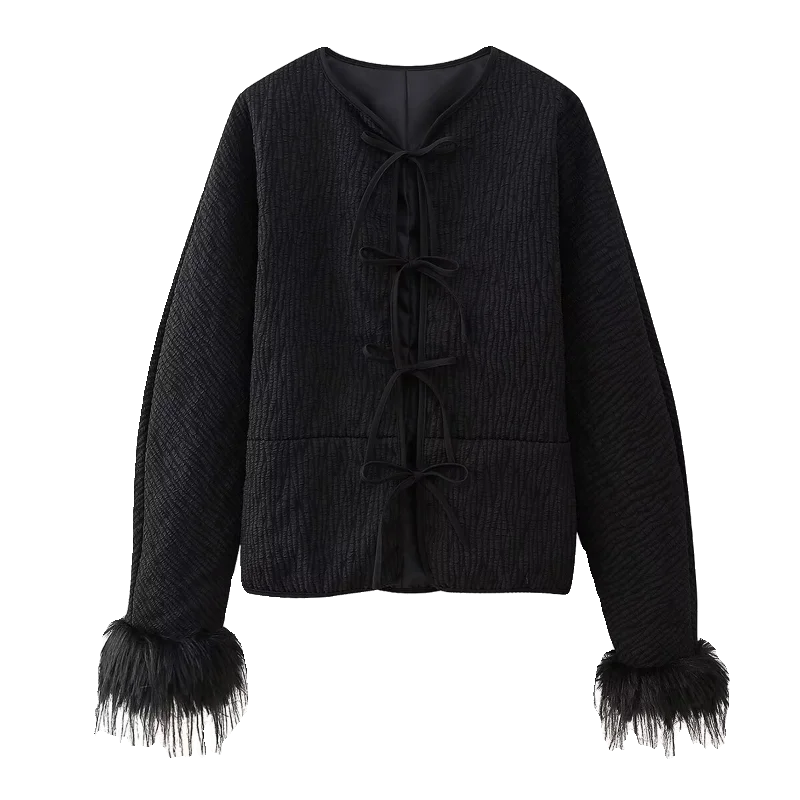 

ZBZA Spring New Faion Street Sle Women's Casual Patchwork Fur Cotton Jaet ort Outerwear Polyester Fiber