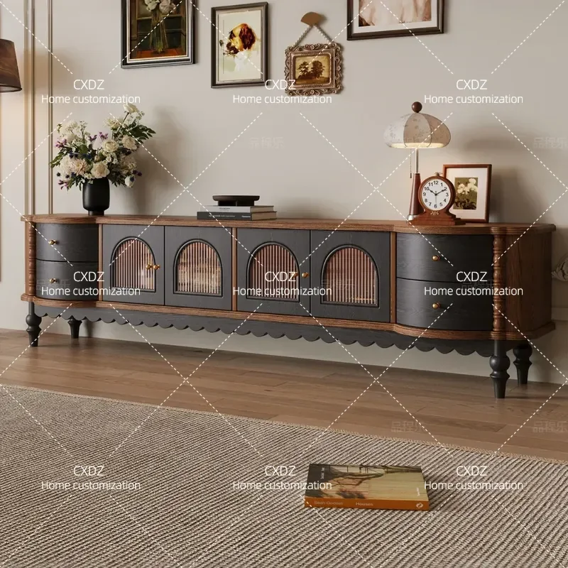 Retro Mid Century Modern TV Stand Storage Cabinet Combo for Small Apartment Living Room Wooden Media Console with Drawers