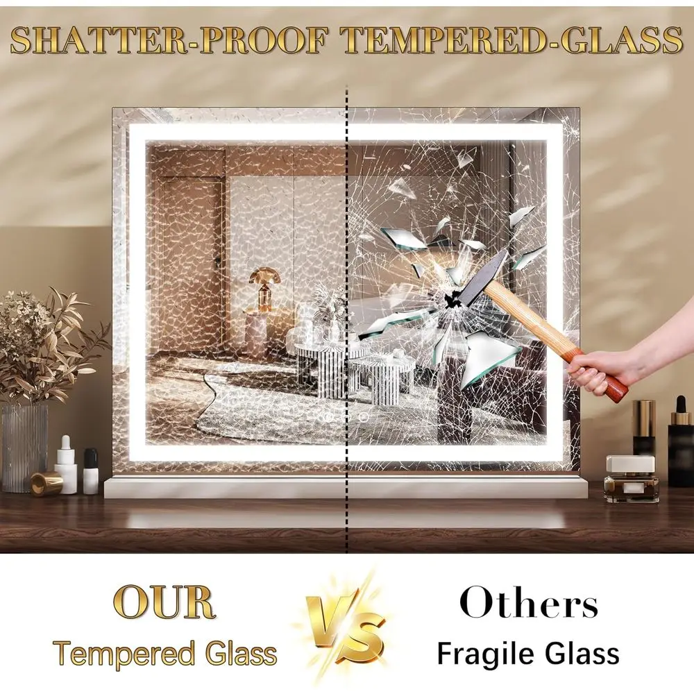 مرآة زينة LED مقاس 18 × 23 بوصة مع تحكم باللمس، ضوء قابل للتعتيم بثلاثة ألوان للمكياج والخلع الملابس #6