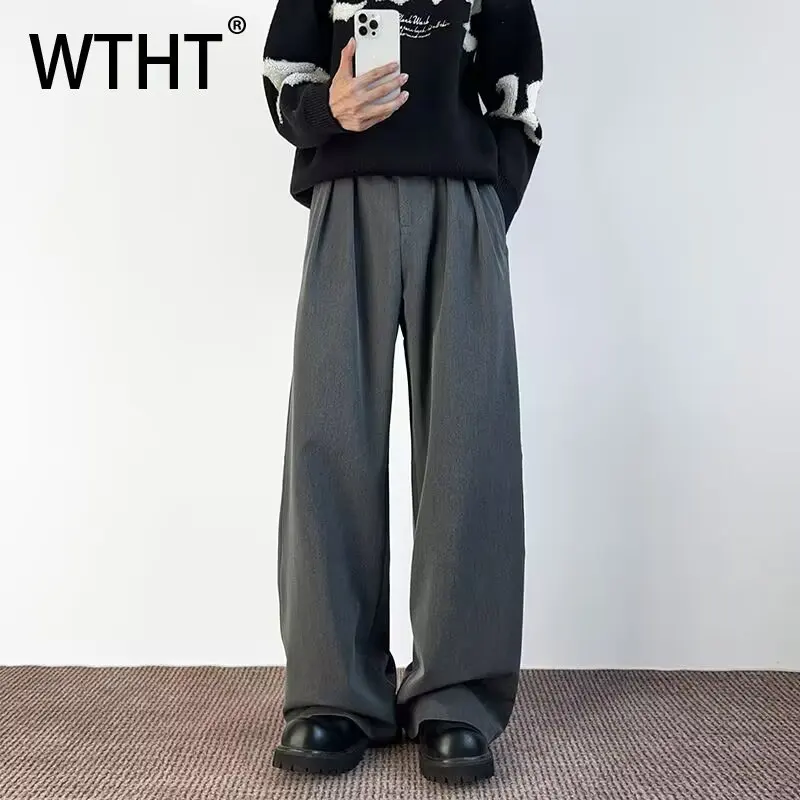 

WTHT модные зимние мужские плиссированные свободные однотонные брюки-блейзеры 2025 года, модные повседневные брюки с высокой талией и широкими штанинами, мужские 2A2585