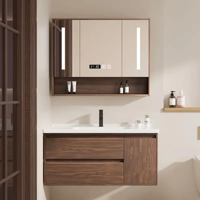Retro Bathroom Cabinets Vanity Ceramic Integrated Washbasin Mirror Cabinet Bathroom Vanity Cabinet with Sink Bathroom Furniture