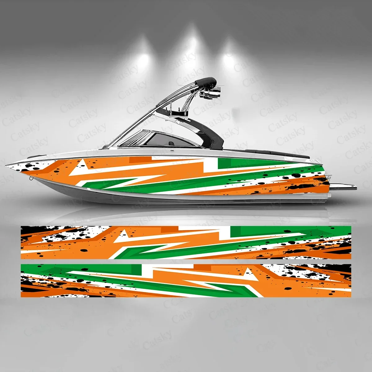 Abstract Orange Green Stripes Boat Sticker Fashion Custom Fish Boat-Sticker Vinyl Waterproof Boat Wrap Graphic Boat Wrap Decal