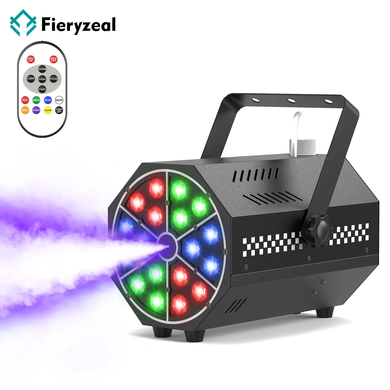 

Fieryzeal Mini 500 Вт Fog Machine 18 светодиодов RGB сценический светильник 7 статических цветов дымовая машина Fogger с дистанционным управлением для вечеринки в честь Хэллоуина