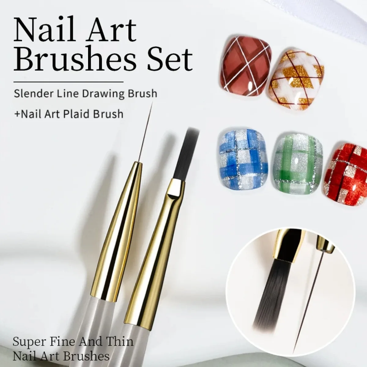 Nail Art Brush Set Nylon Bristle Liner Painting Pen for UV Gel Acrylic Drawing Elastic Sweep Checkered DIY Salon Manicure Tool