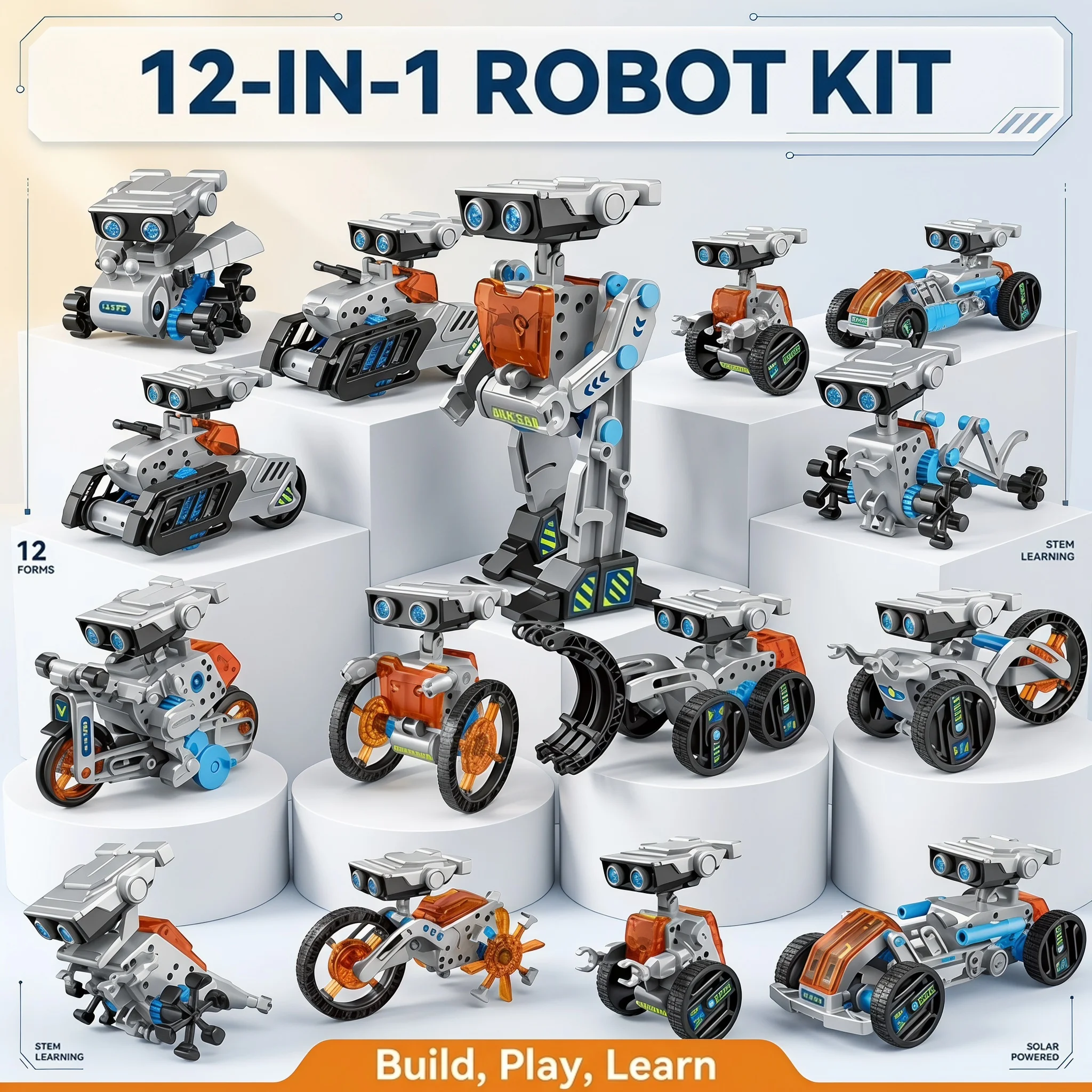 Science Project Robot - 12-in-1 elektrische robotbouwset, STEM educatieve doe-het-zelf