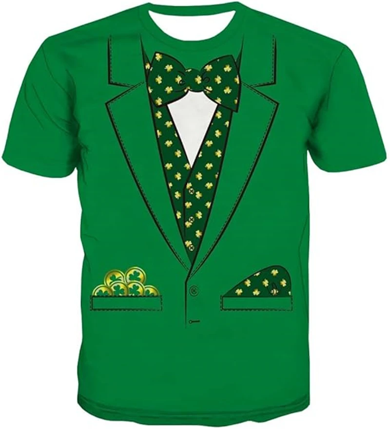 Ireland St. Patrick's Day T Shirt Men 3D Print Crew Neck Short-sleeved Tee Shirts Fake Tuxedo Costume T-shirt Streetwear Men Top