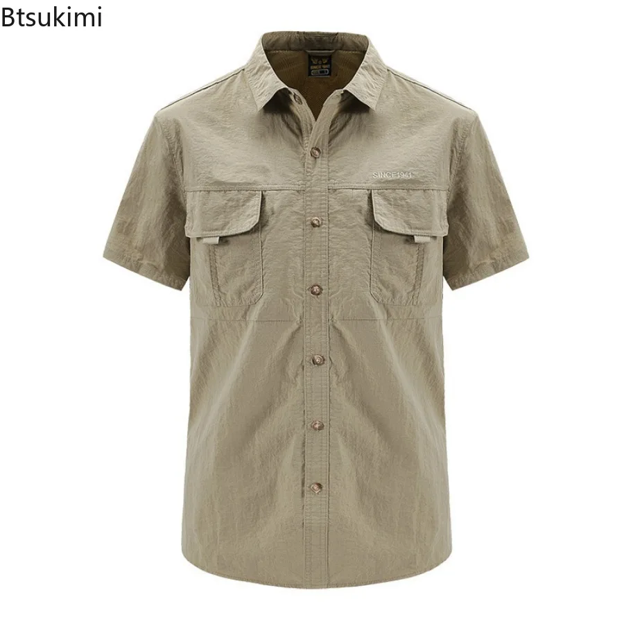 New Tactical Hiking Shirts for Men Large Size Cargo Work Shirts Summer Outdoor Military Combat Hunting Fishing Quick Dry Blouse