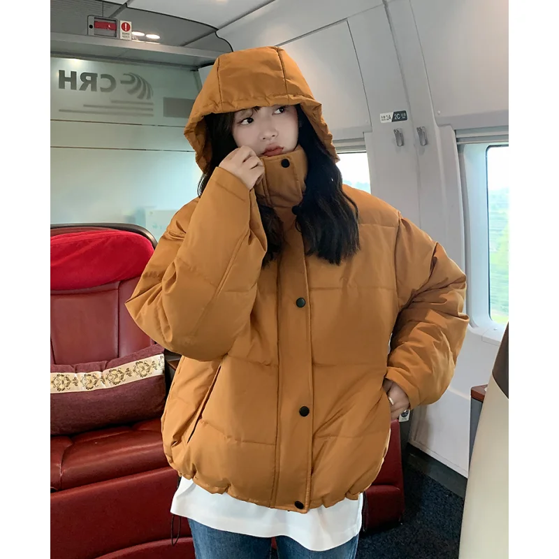 Black Down Jacket Women Coat Yellow Hooded Fashion American Streetwear Y2K Style Duck Down Feather Female Winter Short Outwear