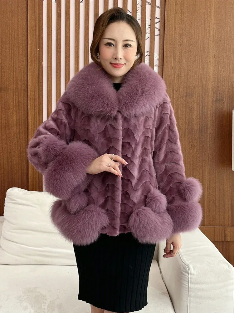 Overcoats V-neck Women's Autumn Winter Warm Thickened Fox Fur Collar Short Fashion Jacket Casual High-End  Fashion All-Matching