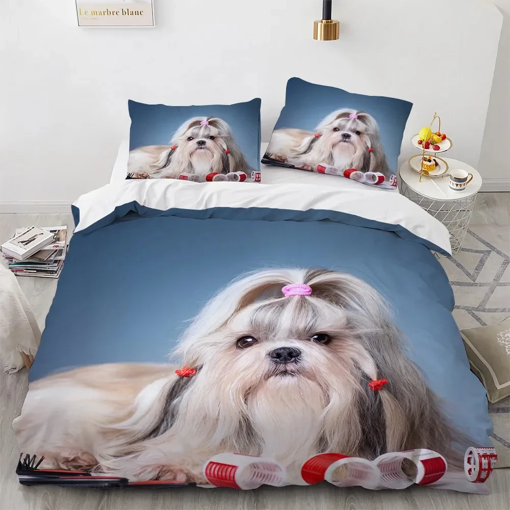 Full Size Bed Cover Set Cute Cartoon Dog Duvetcover&2pcs Pillowcase 3d Comforter Bedding Sets Twin Animals Bed Room Set no sheet