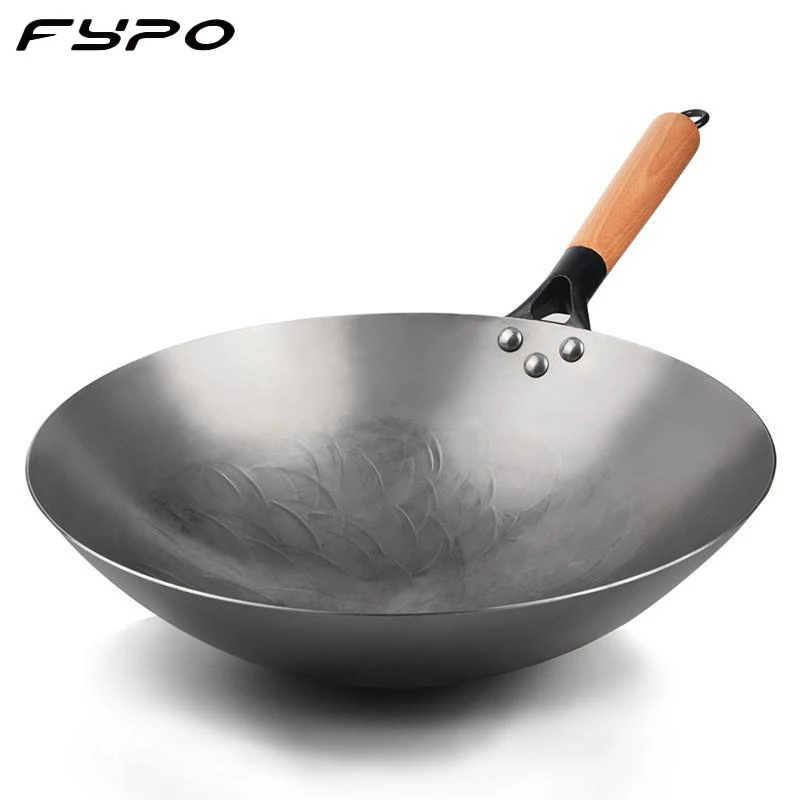 

Iron Wok Nonstick Wok Kitchen Cooking Pot Traditional Handmade Wok Detachable Wooden Handle Gas Cookware Kitchen Utensils