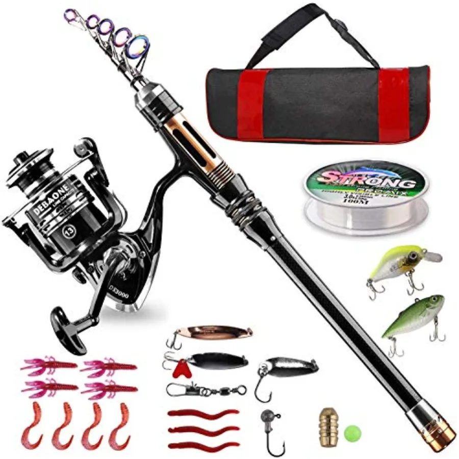 

Fishing Rod Kit, Carbon Fiber Telescopic Fishing Pole and Reel Combo with Spinning Reel, Line, Lure, Hooks and Carrier Bag, Fis