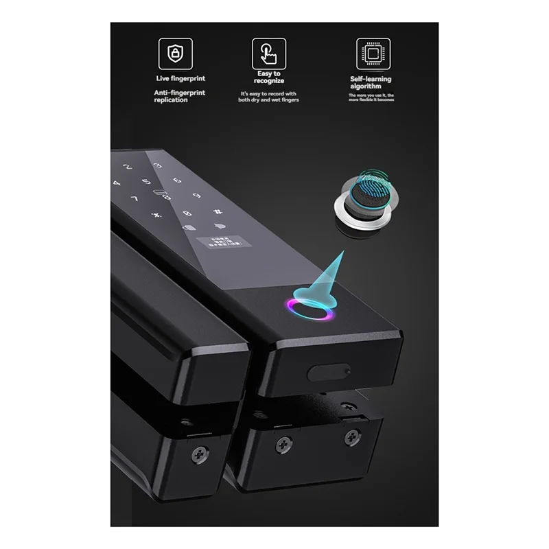 ABKQ-Tuya Smart Home Fingerprint Lock With Biometric Recognition For Sliding Glass Doors Glass Door Electronic Lock Access Contr