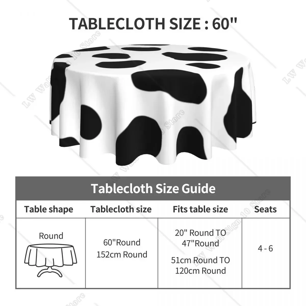 Cow Print Spots Tablecloth Black And White Animal Buffet Polyester Table Cover Beautiful Cheap Protector Printed Table Cloth