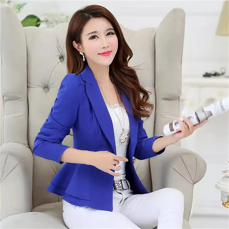 ﻿ Spring Outfit New Long Sleeved Suit Jacket Women\'s Jacket Korean Slim Fit Ruffled Edge Blazer Women\'s Short Solid Colored Suit