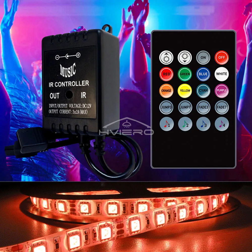 20Key IR Remote Control RGB LED Strip Dimmer Voice Sensor Supported 4 Music Modes Color Changing Decor Light Controller Switch