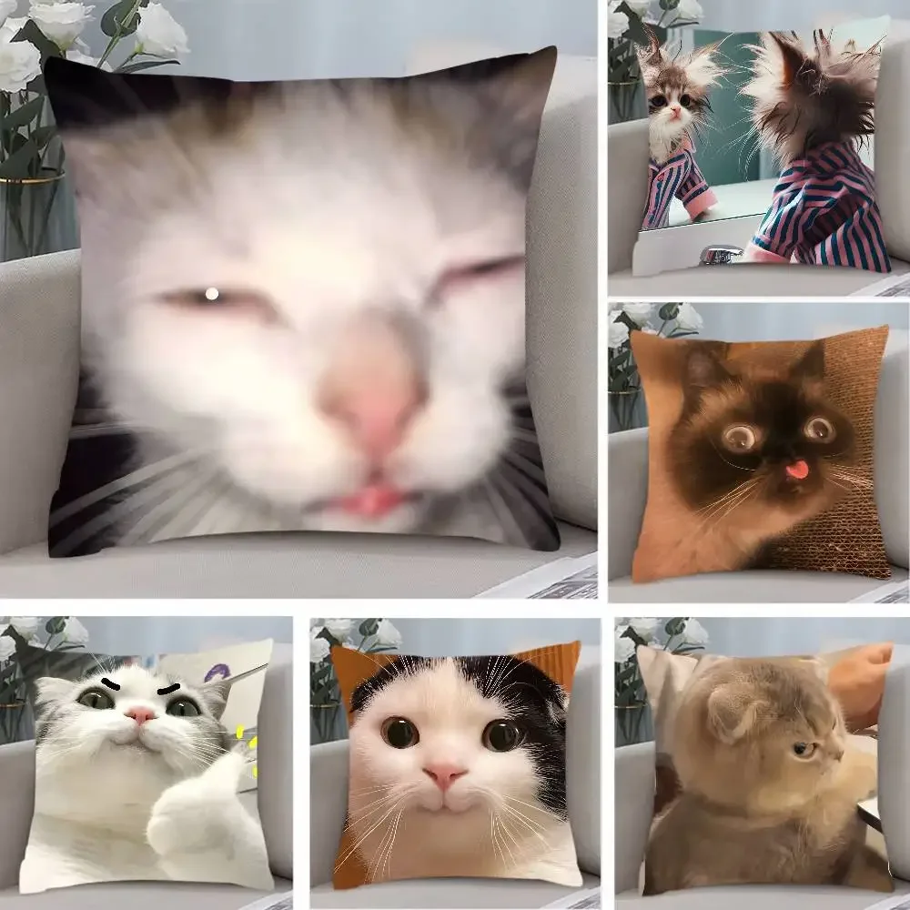 Pet Cat Funny memes Pillow Case  Anti-dustmite Pillowcase Invisible Zipper Silky Short Plush Sofa Cushion Cover