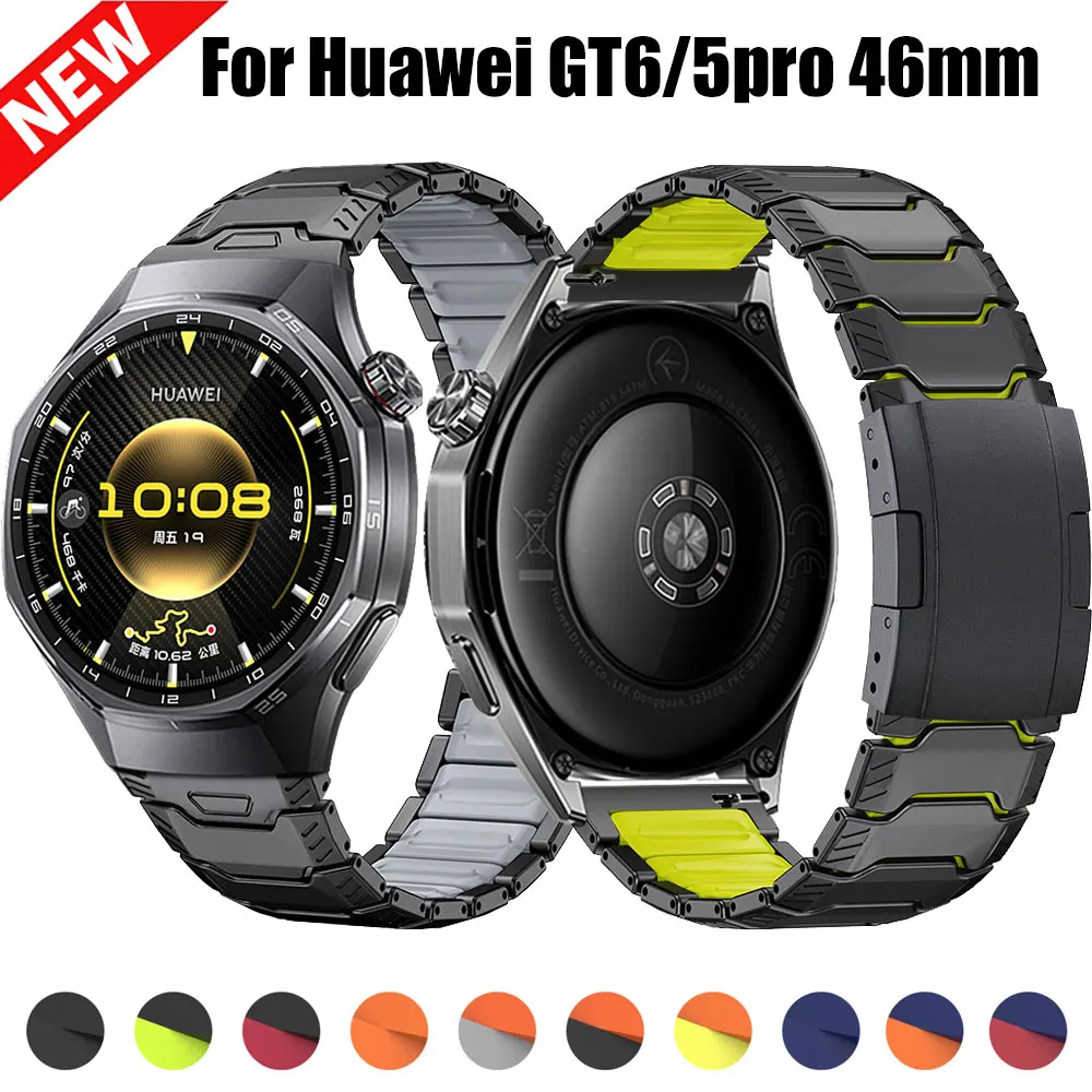 22mmチタンラバーストラップ-huawei-watch-gt6-pro-gt5-46mm-4-4-pro用-マグネットバンド-oneplus-watch-3-2r用-セイコー-メンズブレスレット