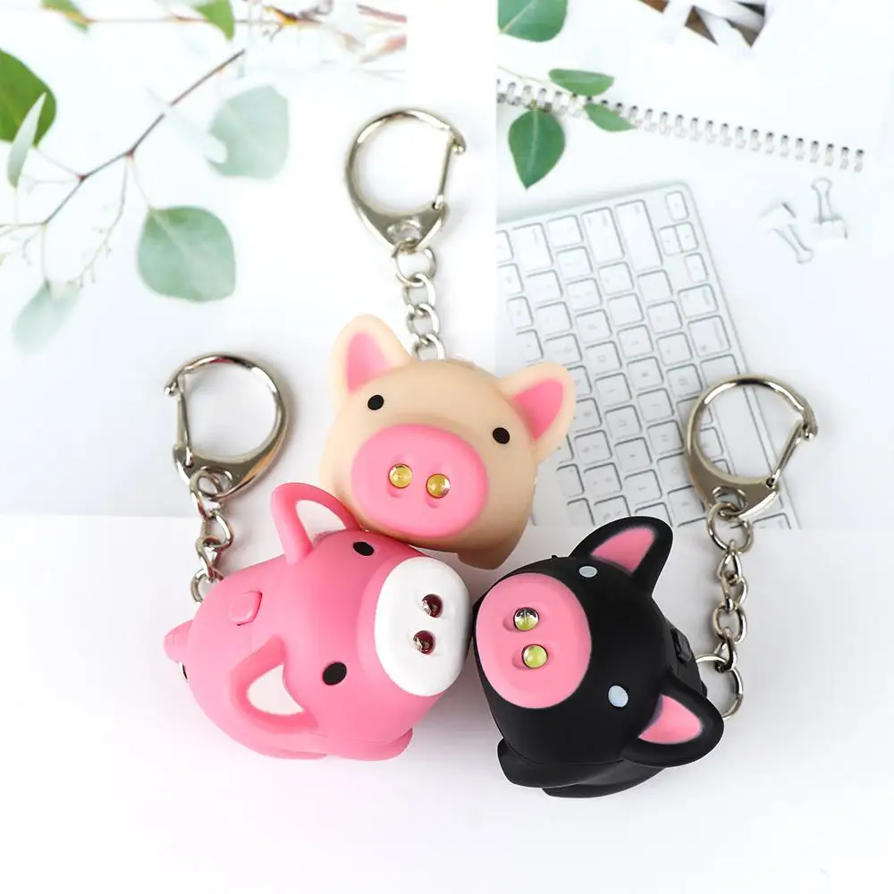 Kids Toy with Sound Pig Shape Key Holder Flashlight LED Key Chains Key Ring