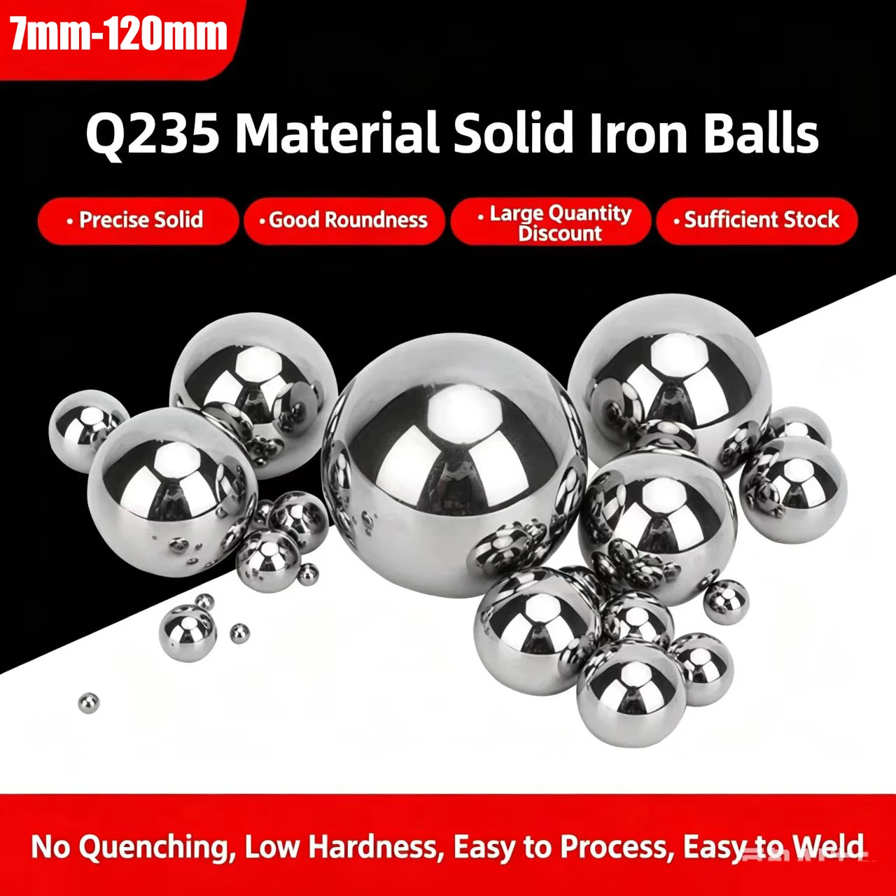 1/5/10/20/50Pcs Solid Q235 Iron Ball Dia 7/7.5/8/8.5/9/9.5/10/11/12/13/14/15/16/17/18/19/20/21-60mm  Smooth Round Iron Beads