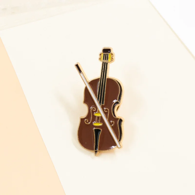 Cartoon Violin Enamel Pin Badge Brown Cello Musical Instruments Cute Brooch Jewelry Women Lapel Backpack Gift Wholesale