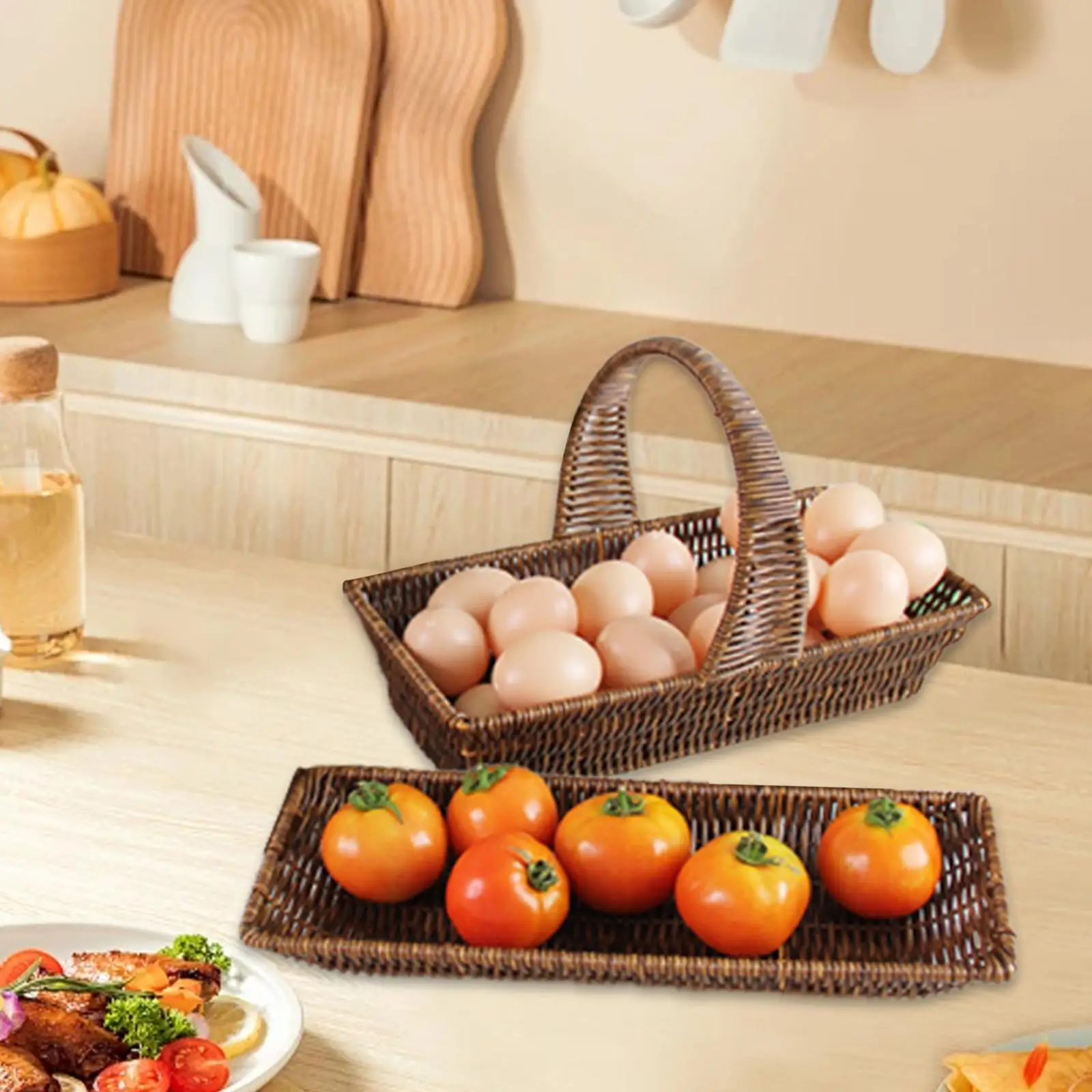 2Pcs Imitation Rattan Storage Baskets Decor Fruit Basket Hand Woven Woven Bread
