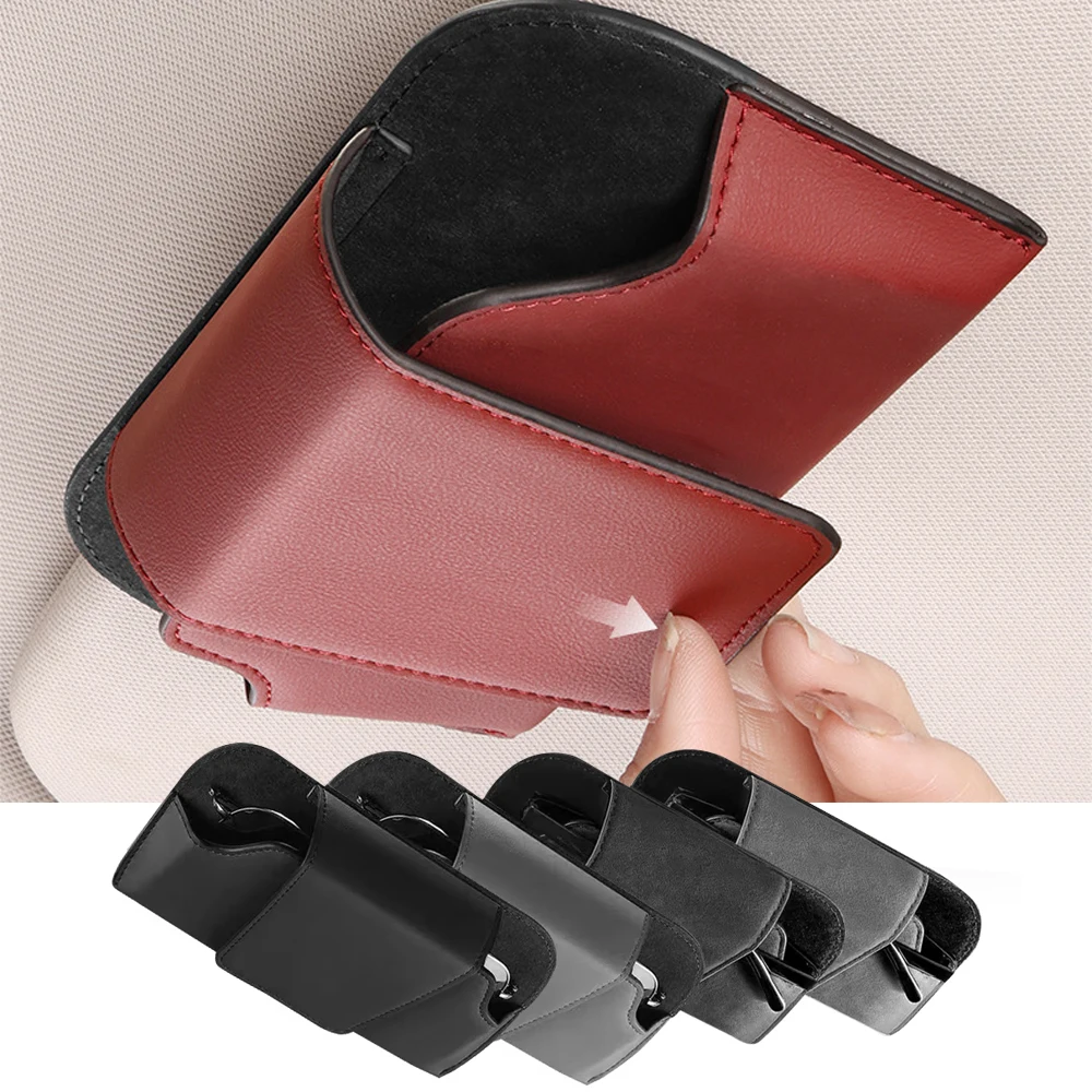 Estojo para Óculos de Carro em Couro PU, Suporte para Óculos de Sol no Quebra-Sol Automotivo, Clipe de Armazenamento para Óculos, Acessórios para Inte