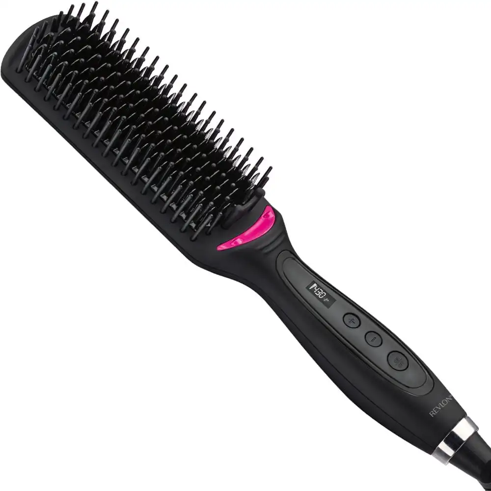 

Extra Long 4-1/2" Hair Straightening Brush Black Built with an ionic generator to control frizz and bring back shine