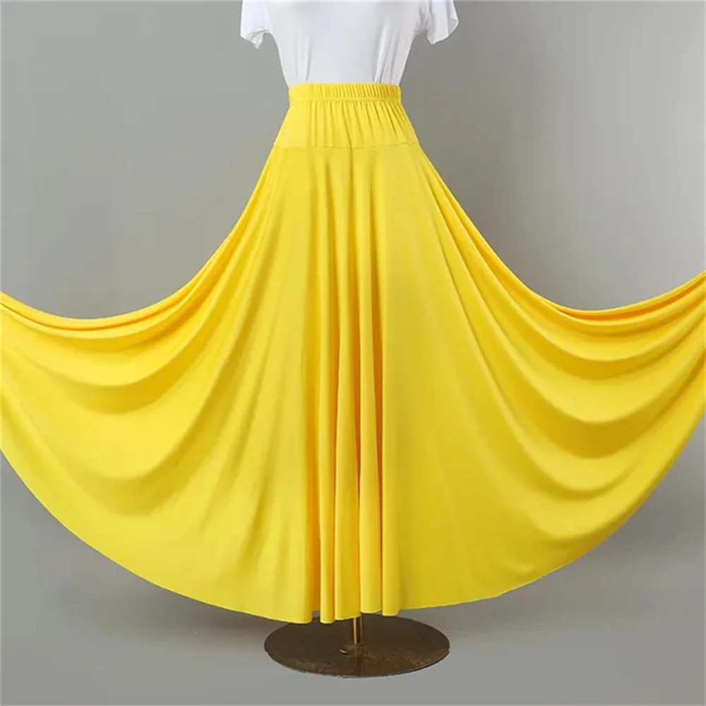 Traje de actuación con volantes y cintura elástica para mujer, falda oscilante de Flamenco español, faldas largas sólidas para baile de salón, alta