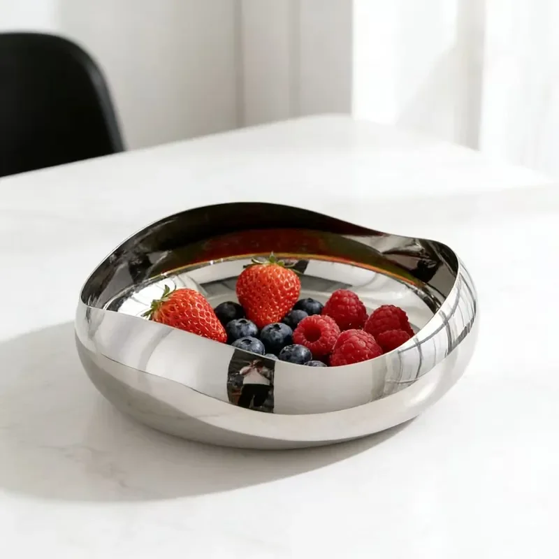 Modern Stainless Steel Fruit Bowl Creative Irregular Salad Plate Luxury Home Decor for Living Room Dining Table Dried Nut