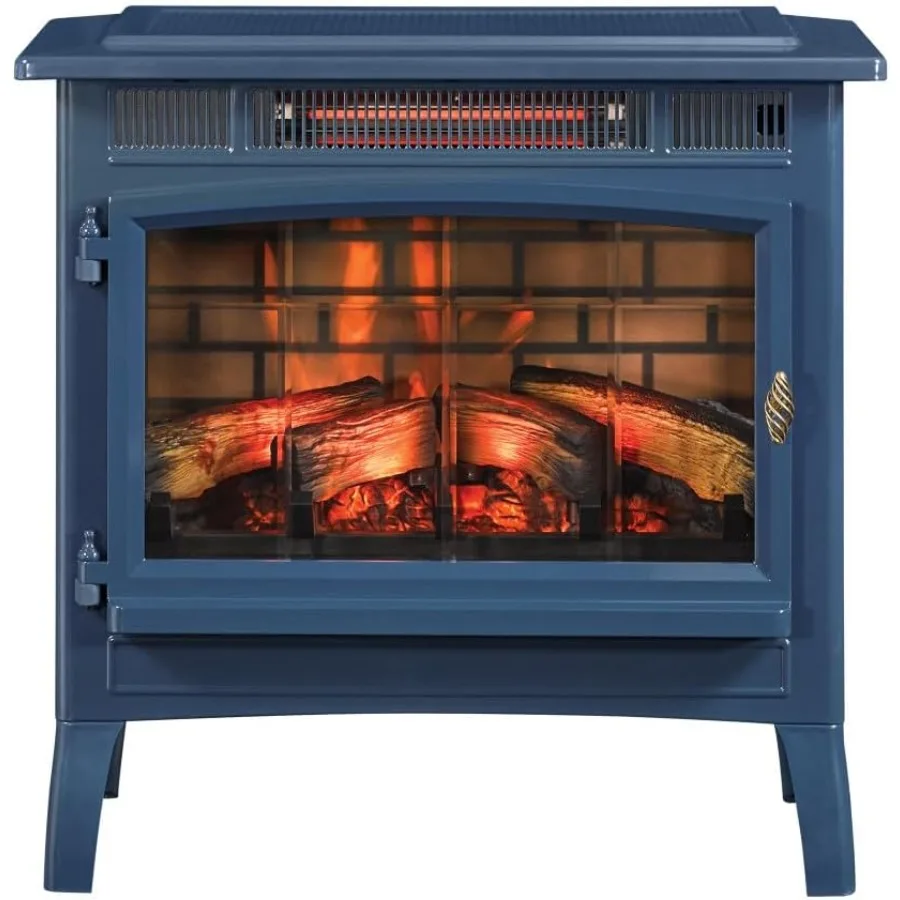 Freestanding Electric Fireplace Stove Heater with 3D Flame Effect for 1000 Sq. Ft. Room Navy Ideal for Living Rooms Bedrooms an