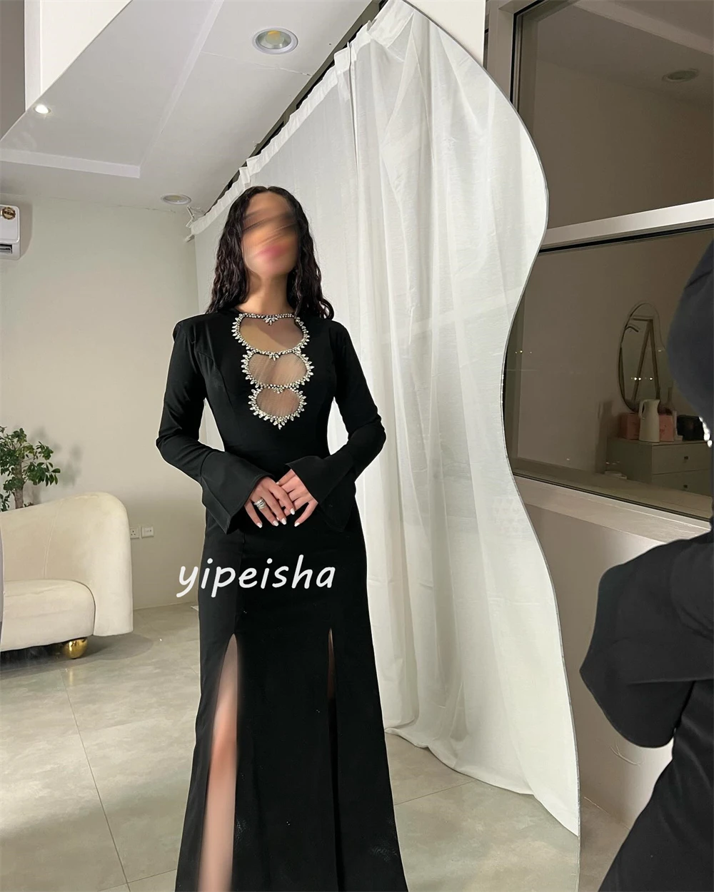 Abiti midi abito da sera casual sexy personalizzato con strass celebrità a-line o-collo su misura