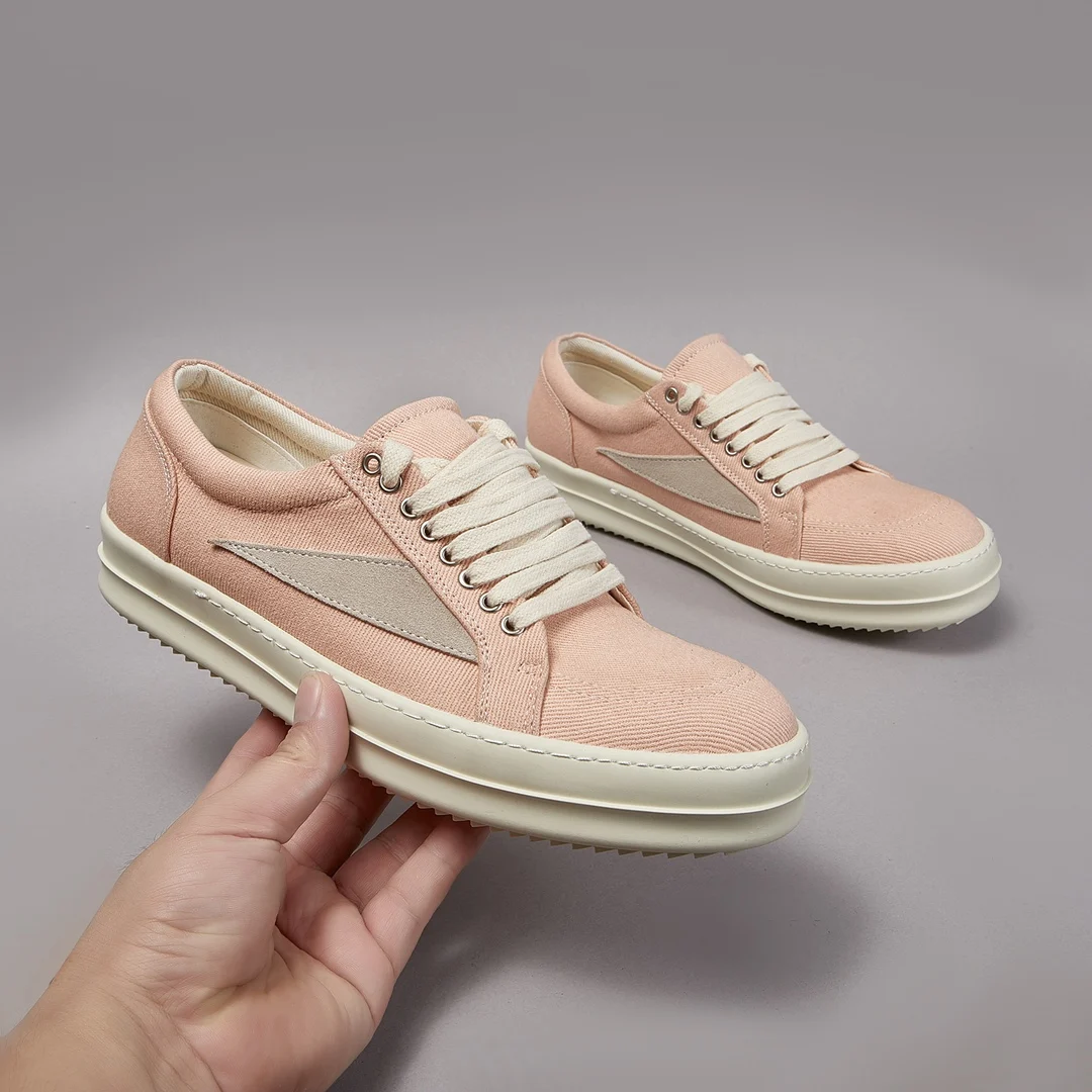 Ricks-zapatos informales Owens de diseñador de lujo para hombre y mujer, zapatillas planas de lona rosa sucia con encaje superior bajo, diseño Owens de alta calidad